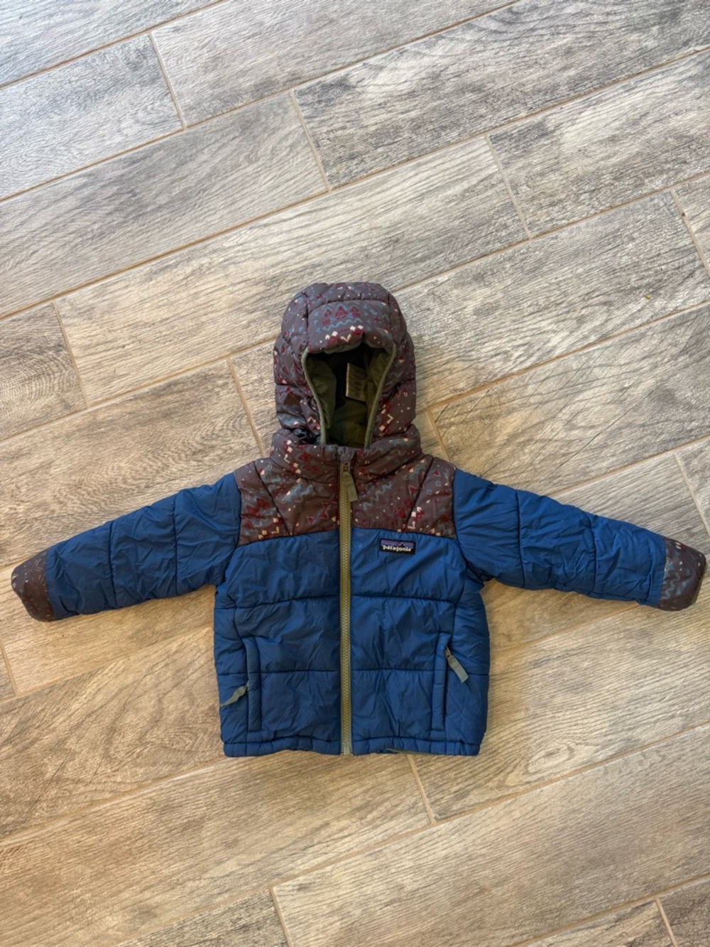 Patagonia Navy and Plum Kids Hooded Puffer Jacket
